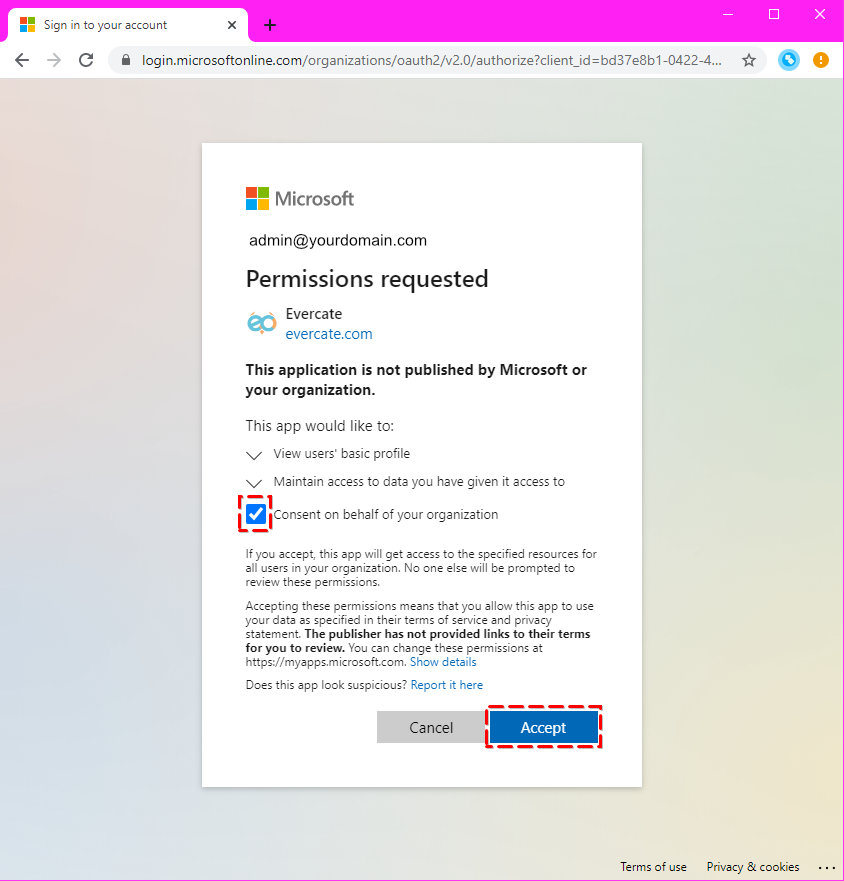 Permissions dialog